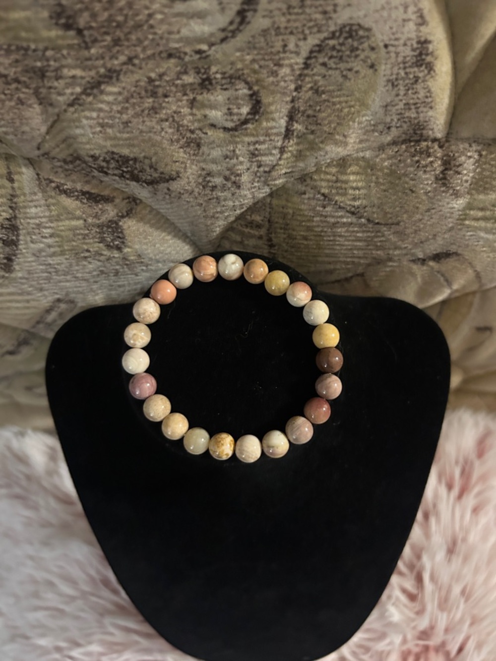 Pink Opal Stone Stretchy Bracelet - 6.25 inches